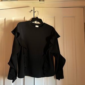 Black ruffle detailed sweat shirt